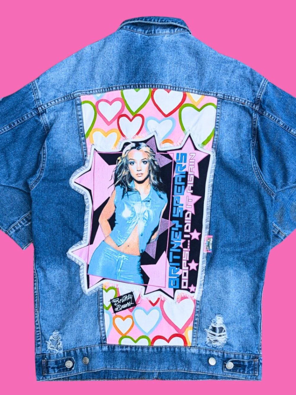 Britney Spears Upcycled T-Shirt Denim Jacket Size L for Women